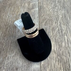 NWT! Tamaranda Fashion Ring Stack Faux Diamond and Gold Plaiting - Size Medium